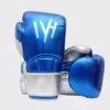 MAYHM premium blue and silver boxing gloves designed for boxing, kickboxing, Muay Thai, sparring, heavy bag training, and combat sports performance.