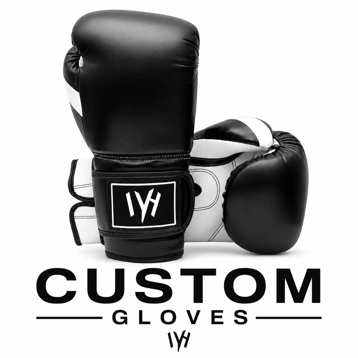 Custom black and white boxing gloves designed for private label branding, personalized logos, and professional boxing training.